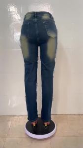 New Ladies European and American Street Fashion Cat Beard Stretch Tape Denim Pants