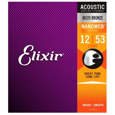Elixir Guitar Strings 16544/16539 Light 80/20 Bronze Nanoweb Acoustic Guitar Strings 3-Pack (.011-.052/.012.053)