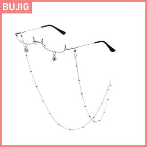 BUJIG แว่นตาวินเทจกรอบโลหะครึ่งไม่มีเลนส์เด็กผู้หญิงคอสเพลย์เก๋ไก๋ของตกแต่งงานปาร์ตี้กรอบครึ่งโลหะแบบไม่มีเลนส์พร้อมโซ่
