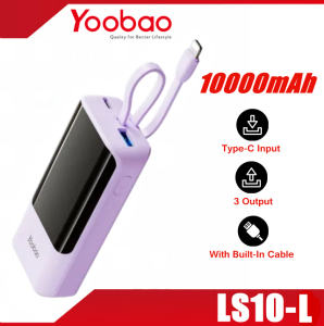 YOOBAO LS10-L 10000mAh Type-C Input 3 Output with Light-ning Built-in Cable Quick Charge Multi-functional Power Bank