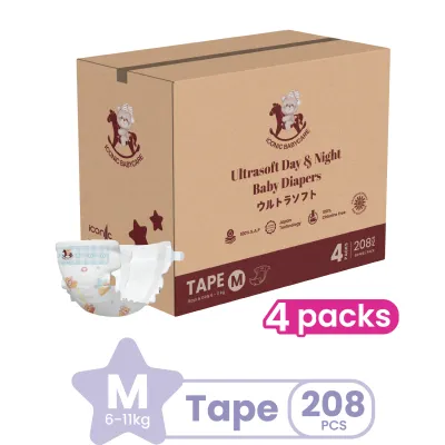 [Bundle of 4] Iconic Babycare Ultrasoft Day & Night Baby Diaper Tape NB120/S224/M208/L192