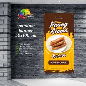 Cetak Spanduk Banner Coklat & Kuning Minimalis Promosi Makanan Pisang Aroma
