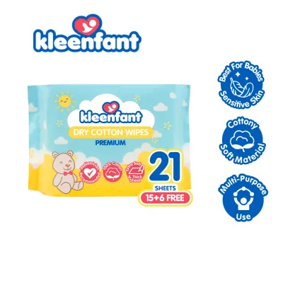 Kleenfant Premium Dry Cotton Wipes 100% Plant Fiber Fragrance Free Extra Soft & Thick 68 Sheets