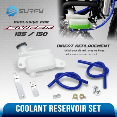 Coolant Reservoir Tank Secondary Water Tank Set For Yamaha Sniper 135/150 With Installed Bracket And 2 x Blue Hoses