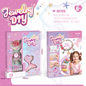 Kids Mermaid DIY Bracelet Making Kit Ocean Themed Beads Craft Set with Charms Nail Stickers Girls Jewelry Making Toy Children Birthday Party Favor Gift