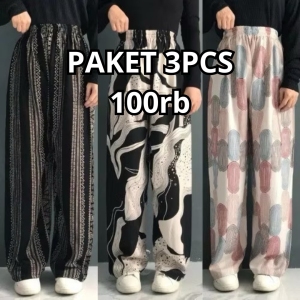 3LOOK - Paket Hemat 3 Pcs Celana Hommy Rayon Viscose Motif Premium Model Remaja Kekinian Terbaru 2025 Size Jumbo Dan Standar