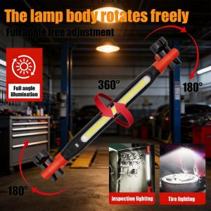 AE New cob Long Magnetic Work Light usb Rechargeable work light with hook white and yellow light for car repair