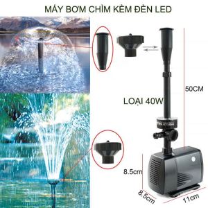 Máy bơm chìm không chổi than kèm đèn led nhiều màu LED-3800FP có đầu phun hình nấm dùng cho đài phun nước mini bể cảnh