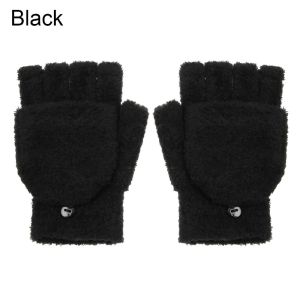BETTERFORM Fashion Thick Warm Winter Convertible Flip Top Coral Velvet Gloves Knitting Mittens Half Finger Gloves