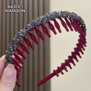 Bando Korea Sirkam Sisir Gerigi Manik Kain Bludru Elastis Gaya Elegant Aksesoris Style Rambut