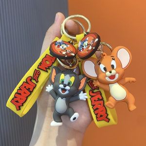 Anime Tom Jerry Keychain Lively Cartoon Figure Doll Bag Pendent Keyring Car Key Accessories Key Chian Gift for Men Women Friends