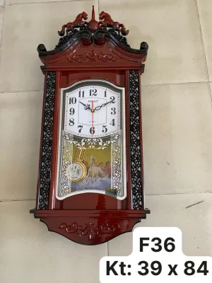 Đồng hồ treo tường quả lắc màu gỗ loại lớn mẫu mã sang trọng chất lượng đẹp: F36 - Tặng kèm pin và Móc Treo