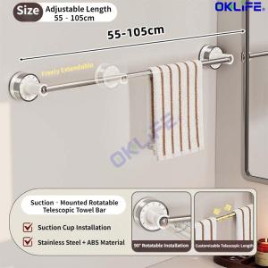 [OKLIFE®]Space Saving Rotatable Suction Towel Bar Punch Free Removable Wall Rack For Bathroom Laundry Room Use