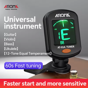AROMA AT-01A Guitar Tuner Clip-on Tuner LCD Display for Chromatic Acoustic Guitar Accessories Bass Ukulele