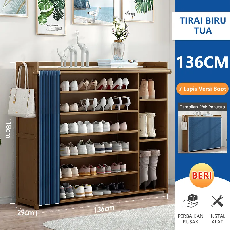 Rak Sepatu Kayu Lapis Lemari Sepatu Tahan Debu Kapasitas Besar