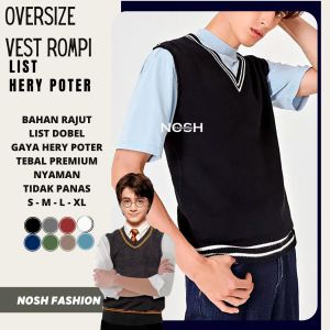 Rompi Rajut Pria Korea Oversize List H3rry P0tters List Putih / Rompi H4rry P0tter - NOSH Vest Korea