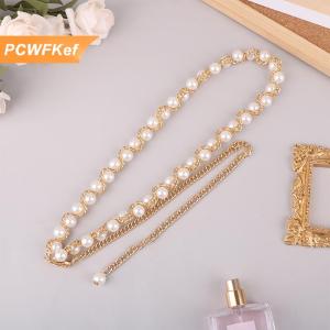 【PCWFKef】 Phụ nữ thanh lịch vành đai Ngọc Trai Chuỗi Thắt lưng đàn hồi khóa chuỗi ngọc trai vành đai phụ kiện quần áo nữ