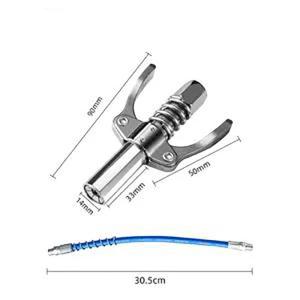 Heavy-duty grease gun connector 10000 psi pressure durable stainless steel self-locking design comes with 30cm hose