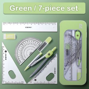 7 Pcs/Set Geometry Compasses Ruler Protractor Cute Drawing Math Study Tool School Stationery