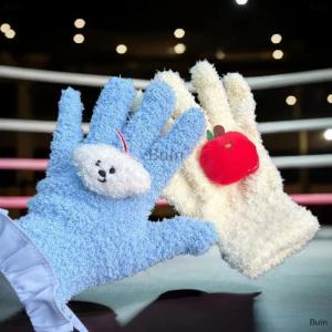 [COD] Buin Cute Curly Dog Red Apple Gloves Plush Coral Fleece Cold-Proof Gloves Student Winter Warm Five-Finger Gloves Girl Christmas Gifts
