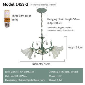 Cream wind rustic chandelier rose iron basil green fresh living room bedroom lamp crystal accent room lamp