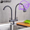 DOBOHT สแตนเลสเดี่ยวน้ำเย็นแตะคู่คู่พวยก๊อกน้ำห้องครัว CT0089SS-BL. 