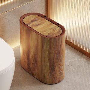 FUDESHE Narrow Bathroom Trashcans Marble Texture Press Type Toilet Trash Bin Modern with Lids Garbage Bin for Home Indoor Hotel