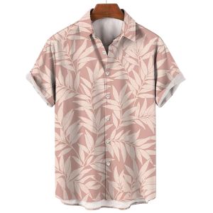 FCAMLIY Hawaiian Shirt Men Leaf Printed Beach Blouse Casual Shirts Short Sleeve Men