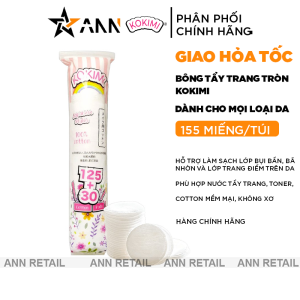 Bông Tẩy Trang KOKIMI Miếng Tròn Chất Liệu Bông Cotton Mềm Mại Cho Làn Da 155 Miếng Cao Cấp [Chính Hãng]