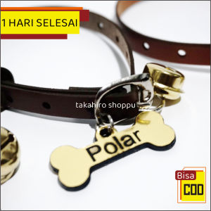 Kalung Kucing Custom Nama / Cat Tag Ukir Bahan Gravoply - Tali Bahan Kulit