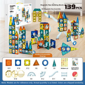 SG EmmAmy® Magnetic Tiles Pipe Blocks for Toddlers 3D Clear Magnets STEM Toys Children Magnetic Tiles Building Set