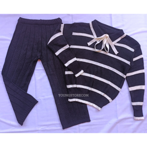Setelan Anak Perempuan - Baju Setelan Anak - Setelan Sweater Rajut Beiza Tali Pita Dan Celana Kulot Rajut Anak - One Set Anak Usia 2-12tahun