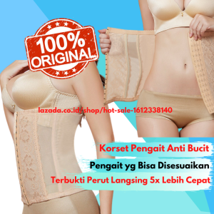 Korset Perut Dalaman Wanita Stagen Pengecil Perut Model Renda 3 Rows Pengait Korset Renda