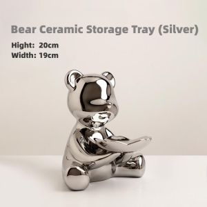 【SG STOCK】 Luxury Bear Ceramic Ornament Creative Corridor Key Storage Ceramic Rabbit Model Wine Holder Ornament Living Room