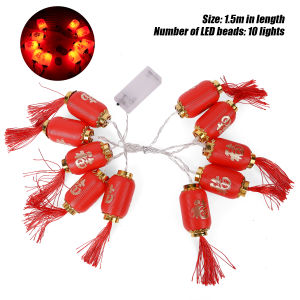 🔥2025ตกแต่ง CNY🔥ไฟสายประดับโคมไฟสีแดง10LED ตรุษจีนยาว1.5เมตรแบบดั้งเดิมฟูโคมไฟแบบแขวนเรืองแสงเทศกาลของตกแต่งบ้านฤดูใบไม้ผลิ