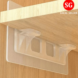 🇸🇬【SG stock】Wall holder Wall Hanger Adhesive Pegs Shelf Support Clips Layered partition without nail support Punch-free Plastic Closet Cabinet Strong Self-adhesive Clapboard Bracket Hook/Clear Punch-free Layered Partition Wall Mounted Support