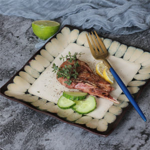 Omk đồ đá retro Mỹ Bộ đồ ăn bằng gốm đĩa cơm tối vuông 8 inch và 11 inch