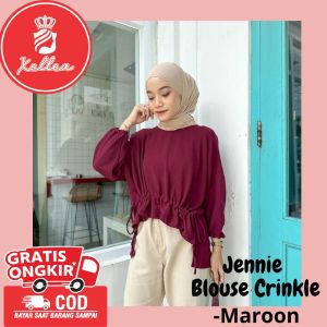 Blouse Wanita Atasan Kerah Bulat Crinkle Airflow Jennie Blouse Korean style Nyaman dipakai - XELLEA
