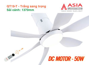 Quạt Trần Đèn Trang Trí Asia Lighting QT19 6 Cánh Giả Gỗ – LED 3 Màu Motor DC Remote – 1370mm