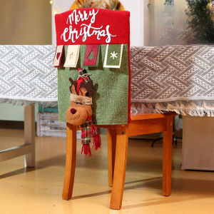 Suforue8 ปลอกหุ้มเก้าอี้คริสต์มาส ปลอกหุ้มเก้าอี้แบบยืดหยุ่น ผ้าคลุมเก้าอี้ตุ๊กตาสามมิติ ซานตาคลอส ตุ๊กตาหิมะ กวา