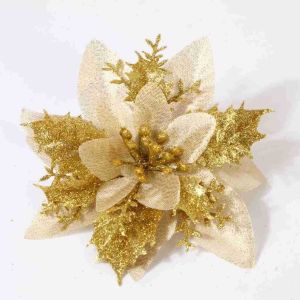 KIRA Christmas Tree Decor Christmas Flowers Glitter Poinsettia Wedding New Year Ornaments