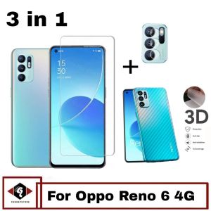 Paket 3-In1 Tempered Glass oppo Reno 6 4G 2021 Bonus Anti Gores camera Dan Skin Carbon Pelindung Belakang Hp