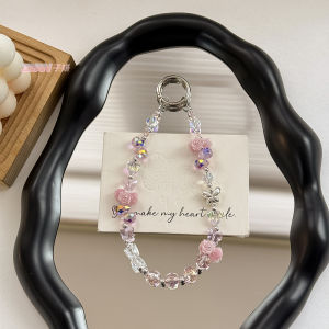 Original Luminous Rose Phone Chain Alloy Butterfly Crystal Earphone Bag Decoration Advanced Sense Keychain Hanging Decoration
