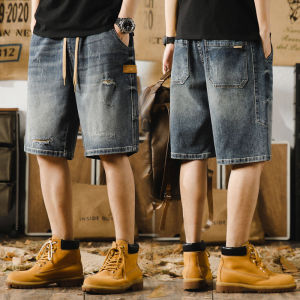 COD  American High-End R Tattered Jeans Denim Shorts Mens Five Points 2024 Summer Loose plus Size Straight Men 5 Pants  Sem