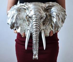 หัวช้างแอฟริกา หัวสัตว์ แขวนผนัง ของแต่งบ้าน ใหญ่มาก งานเรซินสุดเท่ สีเงินเงางาม