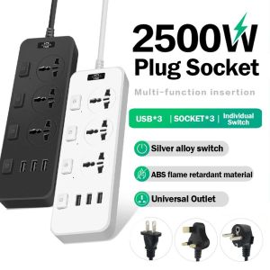ELIN Universal Electric Plug Socket US UK EU Plug 2500W Power Extension Board Durable 3 Outlet Flat Outlet Extender Cord Office