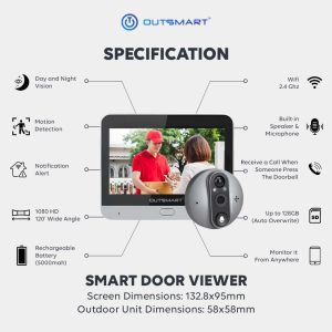 Outsmart® WiFi Door Camera Viewer – Smart Digital Peephole with LCD Screen
