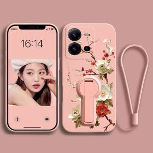 Case for VIVO Y35 4g 2022 phone casing Softcas Silicone Protector shockproof Cover new design aesthetic flower with holder YTZZHXZ01