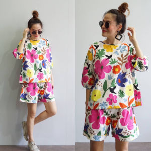 BONNUS 30.16 ชุดเข้าเซทลายดอกไม้ สวยสดใส ตัดเย็บด้วยผ้าคอตตอลญี่ปุ่นแท้ 100 % เกรดพรีเมี่ยม