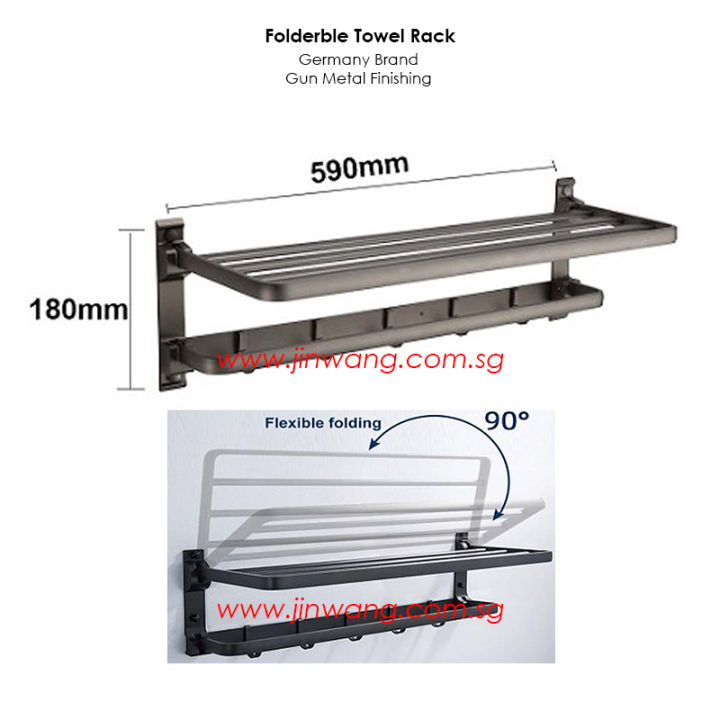 Gun Metal / Black Foldable Towel Bar with Hook 1014 Singapore Local ...